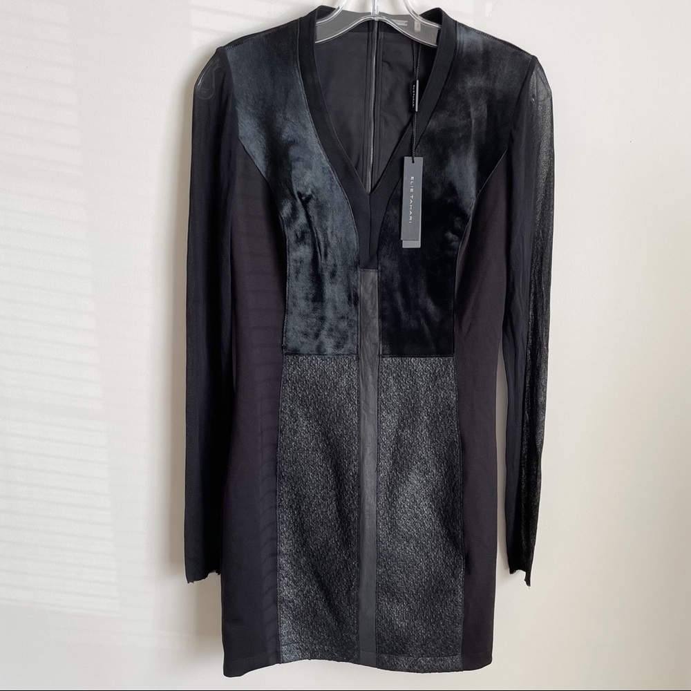 NEW Elie Tahari Lane Combo Calf Hair & Leather Sheath Dress - Picture 5 of 7